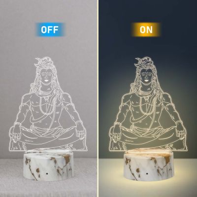 Lord Shiva Acrylic Night lamp with Warm White Light Festival Gifts Meditation Lamp for Temple Room Wooden Base Lamp